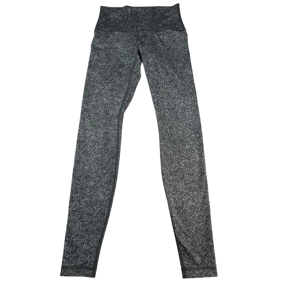 Lululemon‎ Wunder Under High Rise Leggings Sz 8 Black White Speckled Activewear